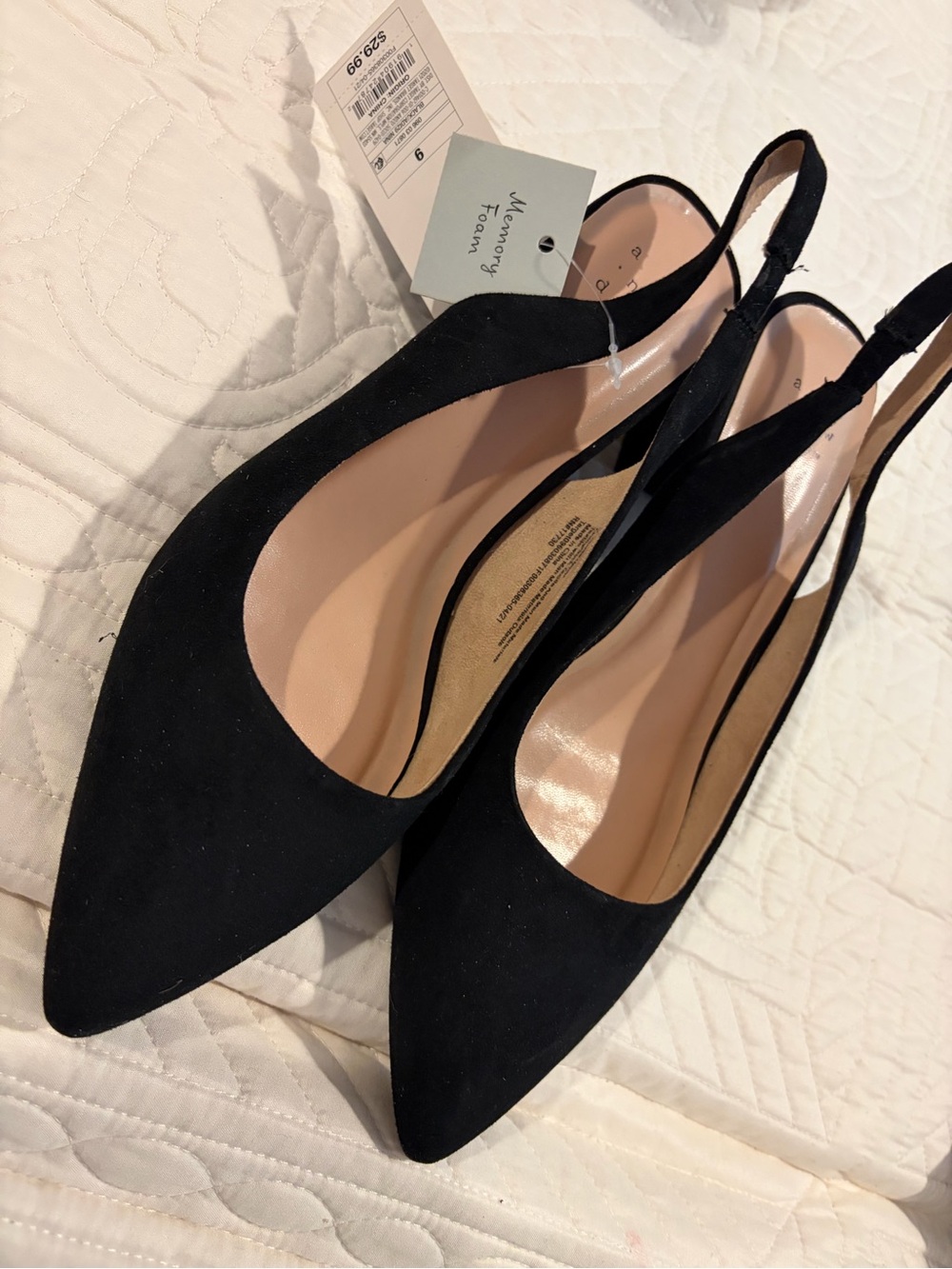 Black suede like sling backs NWT